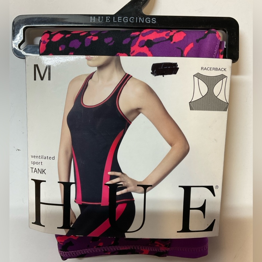 NIP Women’s HUE Ventilated Athletic Tank Top Racerback Black Purple Medium 8-10